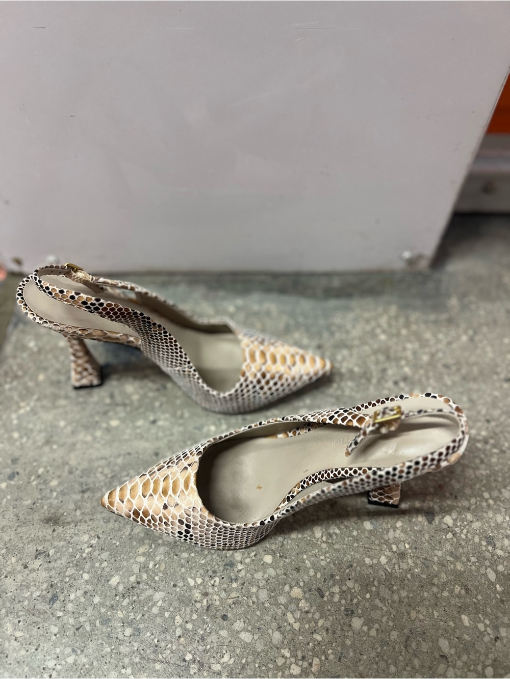 Charles & Keith Beige and Brown Snakeskin Slingback Heels